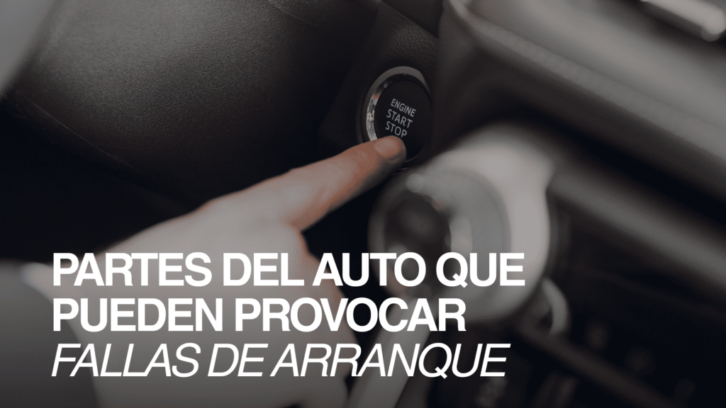Botón de encendido de un auto siendo presionado, representando fallas de arranque provocadas por distintas partes del vehículo.